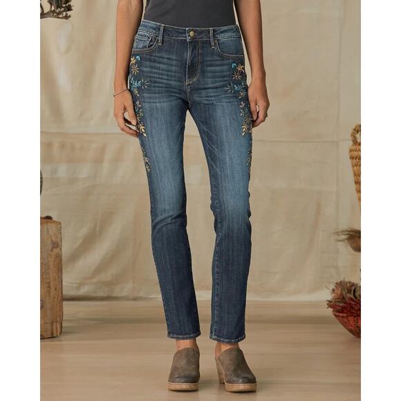 DRIFTWOOD Denim - Sundance Driftwood Audrey Cassia Embroidered Floral Jeans | Dark Wash | SZ 28